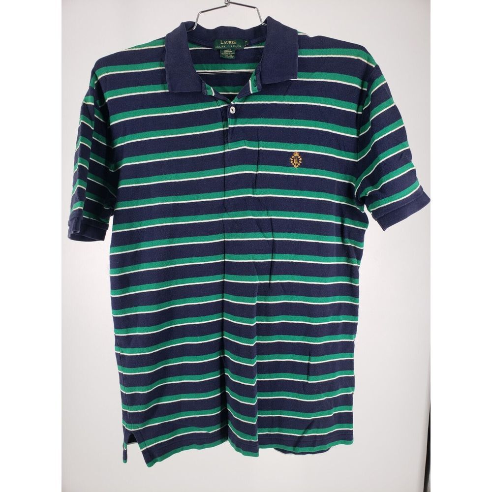Ralph Lauren‎ Mens Medium Blue Green Polo Stripe Embroidered Crest